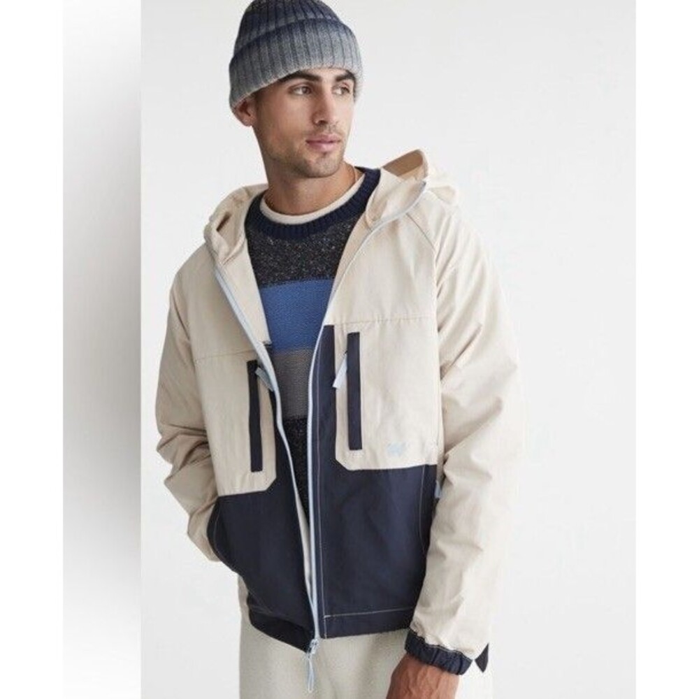 Mens XSmall NWT White & Navy Without Walls Blocked Hooded Jacket